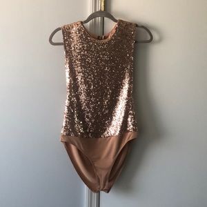 Sequin blush bodysuit, zipper back.